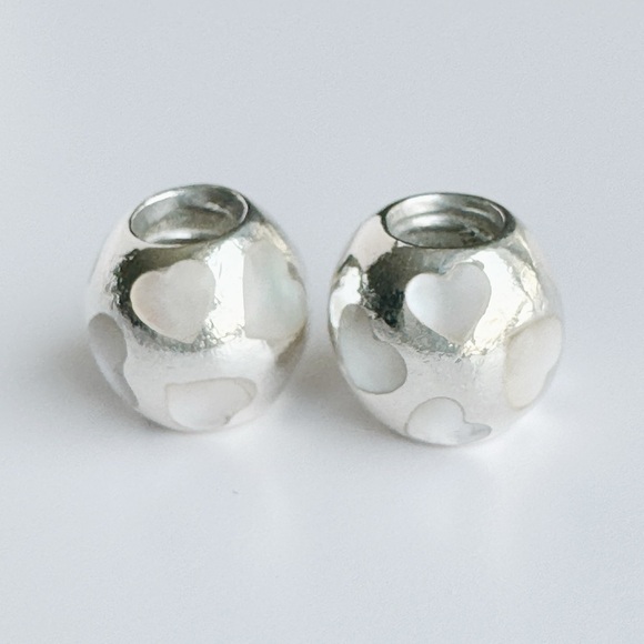 Pandora Jewelry - Pandora Moments Love You  Mother of Pearl Heart Sterling Silver Charm-Two units